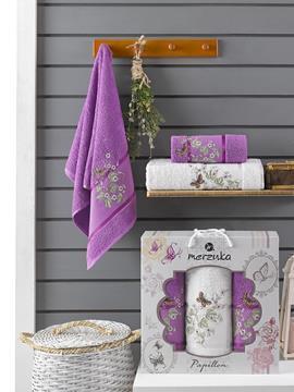 Набор полотенец махровых Papillon Merzuka<3 предмета 50*90-2шт+70*140, фиолетовый> (арт.10169,10170)